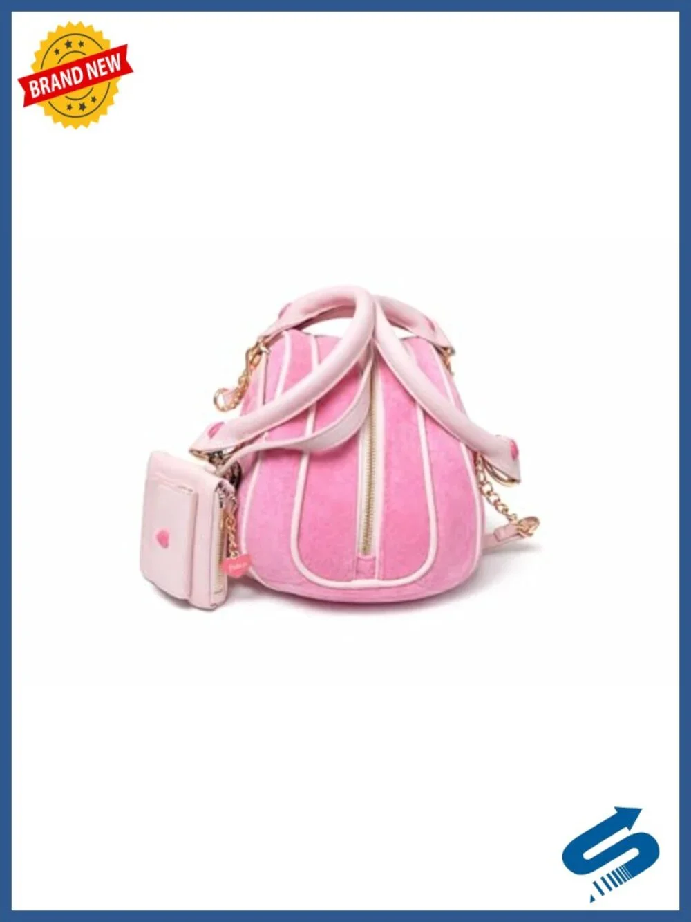 Retro Satchel with Strawberry Print, Terry Cloth, Gold Chain Strap